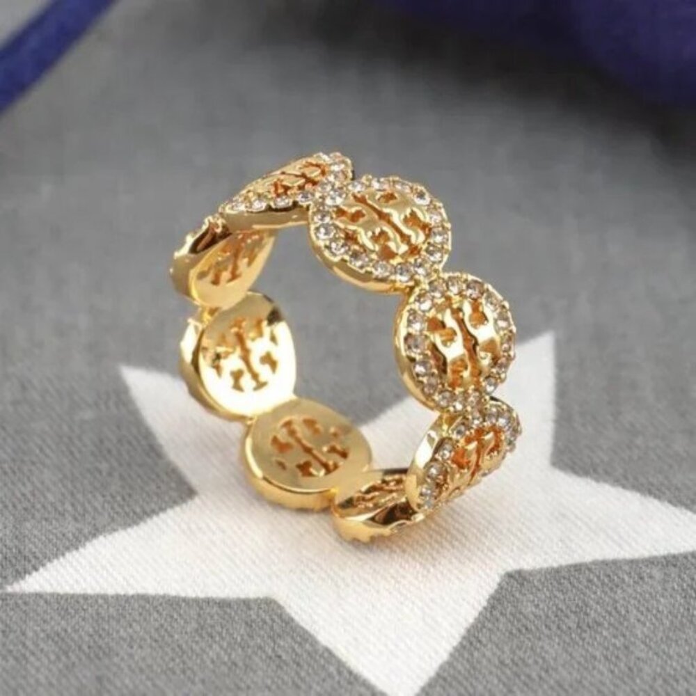 Tory Burch Miller Pavé Logo Ring Brand New with Dust Bag)